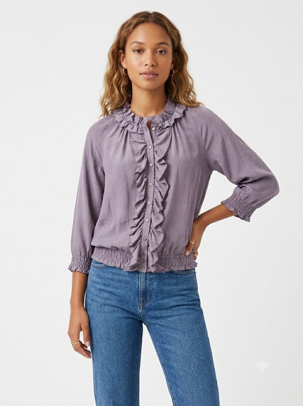 Joie Smocked Peasant RuffleāSilkāBlouseāSmall